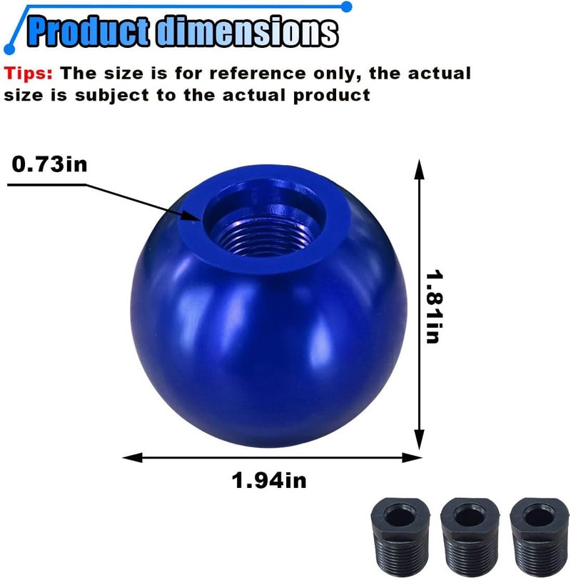 BDZMC Car Round Ball Gear Shift Knob, Aluminum Alloy Gear Shift Stick Head for Most Manual Vehicles with 3 Adapters M8, M10, M12 (Blue) - Image 2